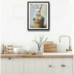 Cuadro Living Dormitorio Conejo Arte Maceta Flores Conejito Marco Negro