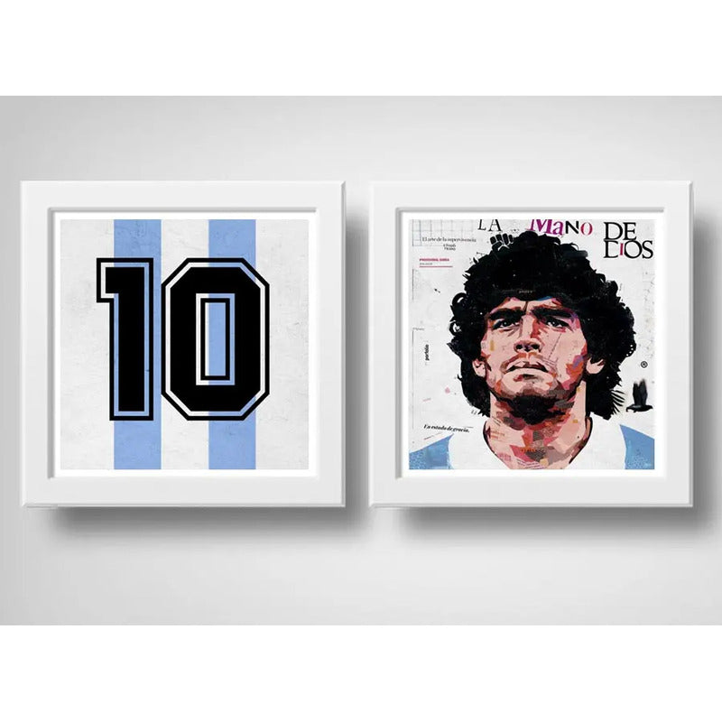 Set 2 Cuadros Maradona Argentina Fútbol Jugador Decoracion