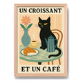 Cuadro Gato Negro Café Croissant Medialuna Gatito Marco Oak Marco Marrón Claro