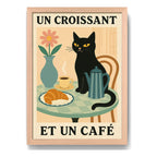 Cuadro Gato Negro Café Croissant Medialuna Gatito Marco Oak Marco Marrón Claro