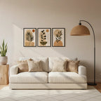Set 3 Cuadros Dormitorio Living Boho Minimalista Tonos Beige Marco Negro