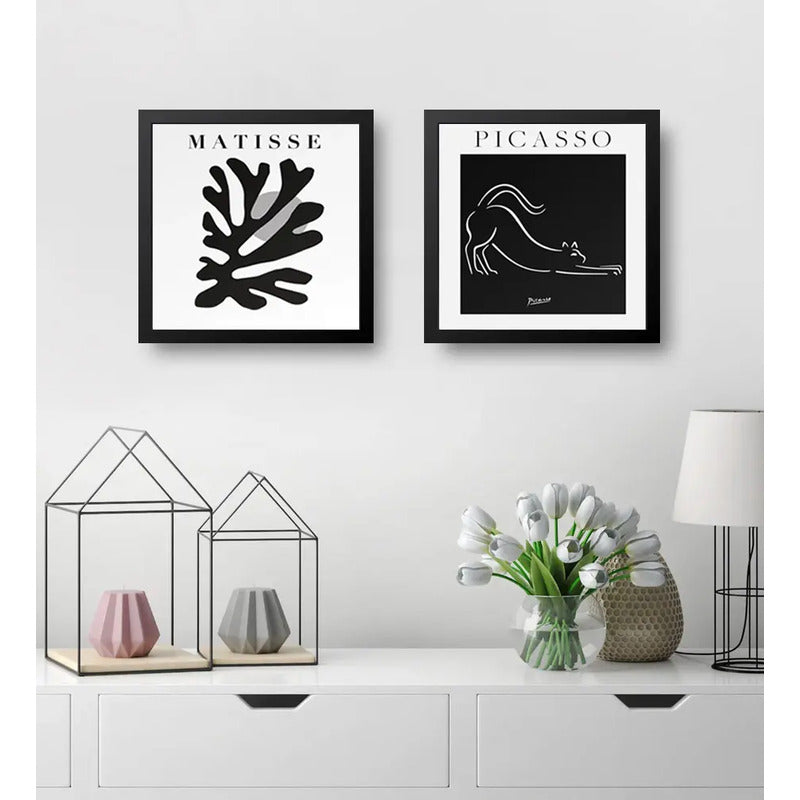 Set 2 Cuadros Henri Matisse Pablo Picasso En Blanco Y Negro Marco Negro