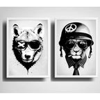 Set 2 Cuadros Lobo León Animales Arte Urbano Decoracion