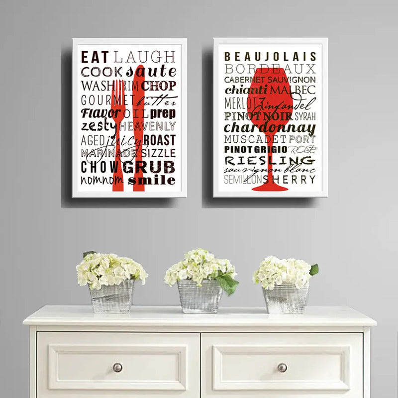 Set 2 Cuadros Cocina Gourmet Rojo Vinos Kitchen Decoración