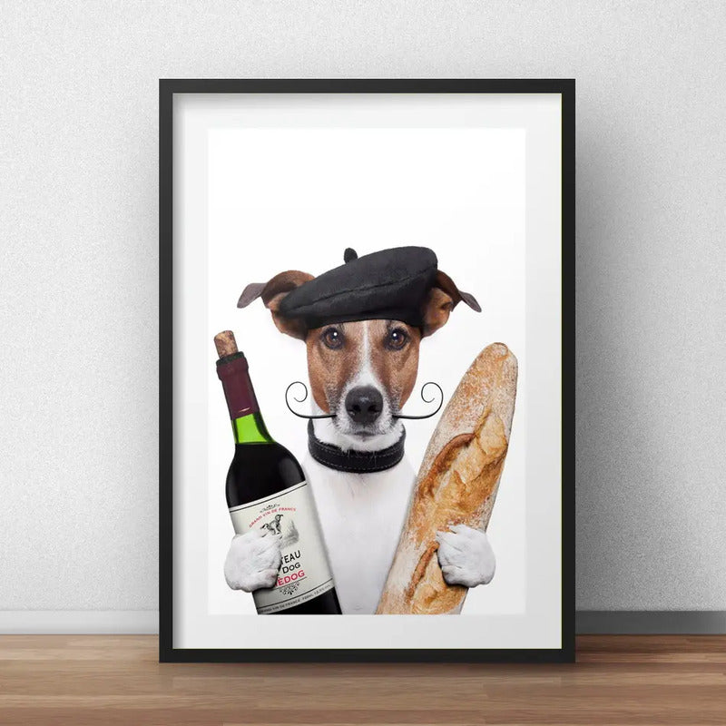 Cuadro Perro Chef Pan Vino Mascota Pet Cocina Con Paspartu