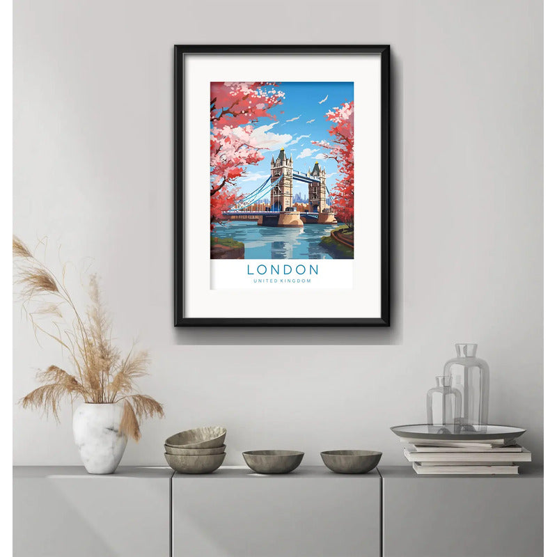 Cuadro Londres Uk Ciudad Tower Bridge 53x43cm Con Paspartú Marco Negro