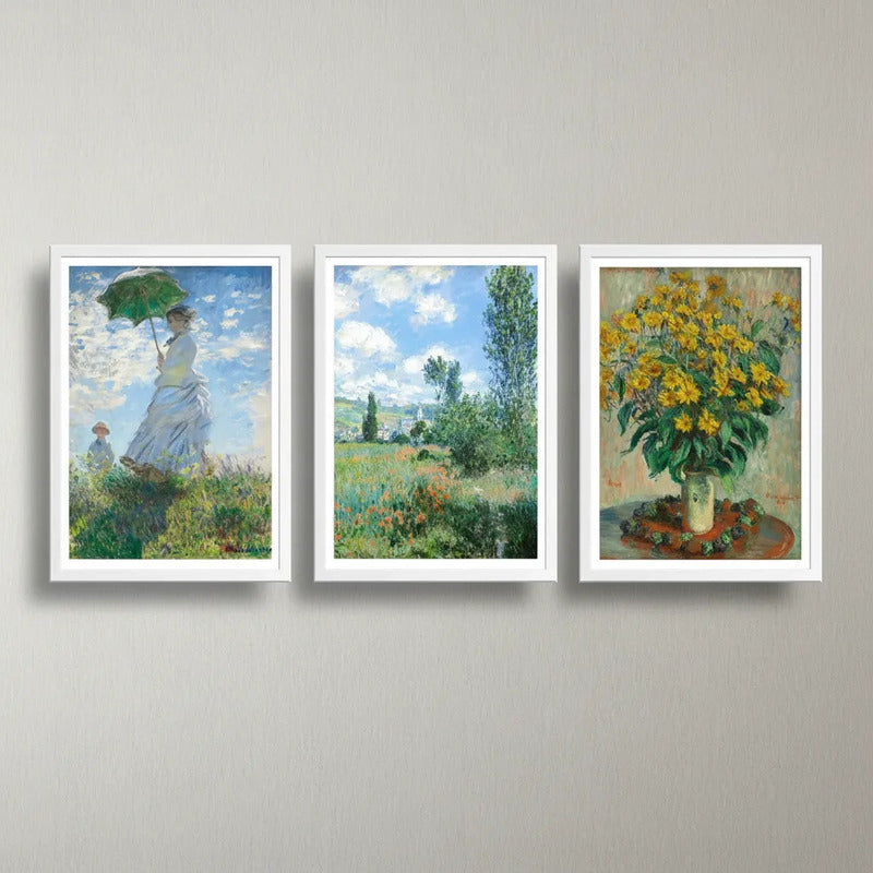 Set 3 Cuadros Living Dormitorio Claude Monet Classics Arte Marco Blanco
