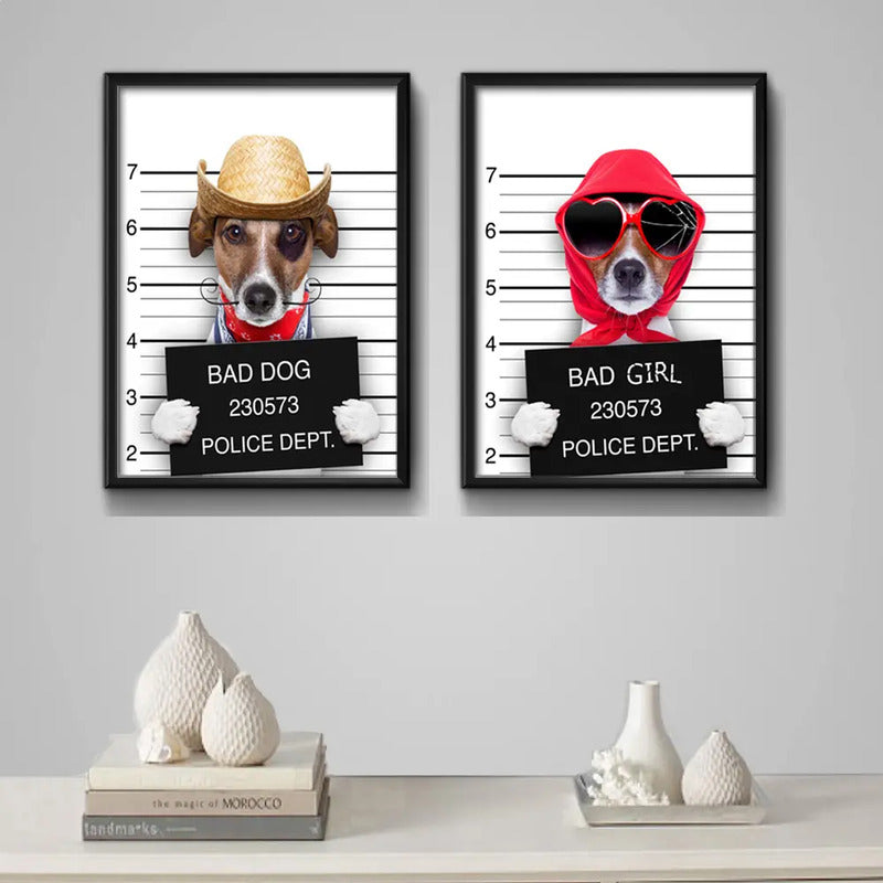 Set 2 Cuadros Bad Dogs Perro Mascota Pet Arte Decoracion