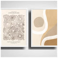 Set 2 Cuadros Dormitorio Living Tonos Beige Abstracto Museo Marco Blanco