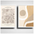 Set 2 Cuadros Dormitorio Living Tonos Beige Abstracto Museo Marco Blanco