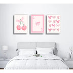 Set 3 Cuadros Rosa Pink Tendencia Lazos Fashion Coquette Marco Blanco