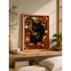 Cuadro Gato Negro Efecto 3d Arte Japones Daruma Pez Koi Marco Marrón Claro