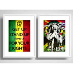 Set 2 Cuadros Bob Marley Letra Musica Reggae Arte Paspartú