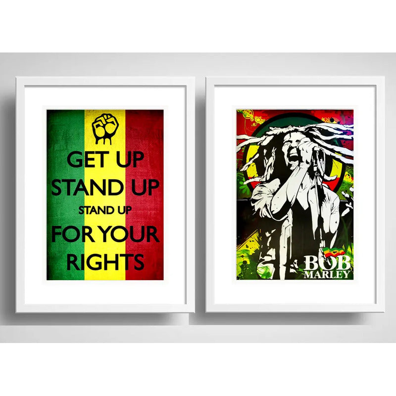 Set 2 Cuadros Bob Marley Letra Musica Reggae Arte Paspartú