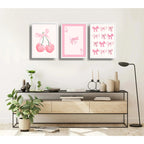 Set 3 Cuadros Rosa Pink Tendencia Lazos Fashion Coquette Marco Blanco