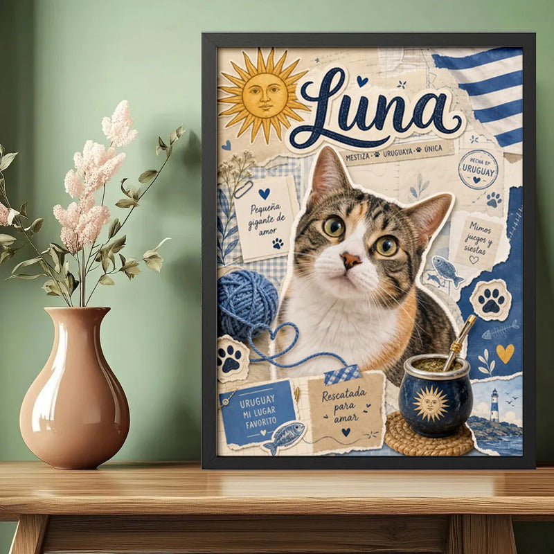 Cuadro Personalizado De Gato Mascota Detalles Arte Regalo Modelo 3 Negro