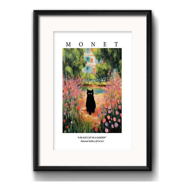 Cuadro Claude Monet Un Gato Negro En Un Jardín Con Paspartú Marco Negro