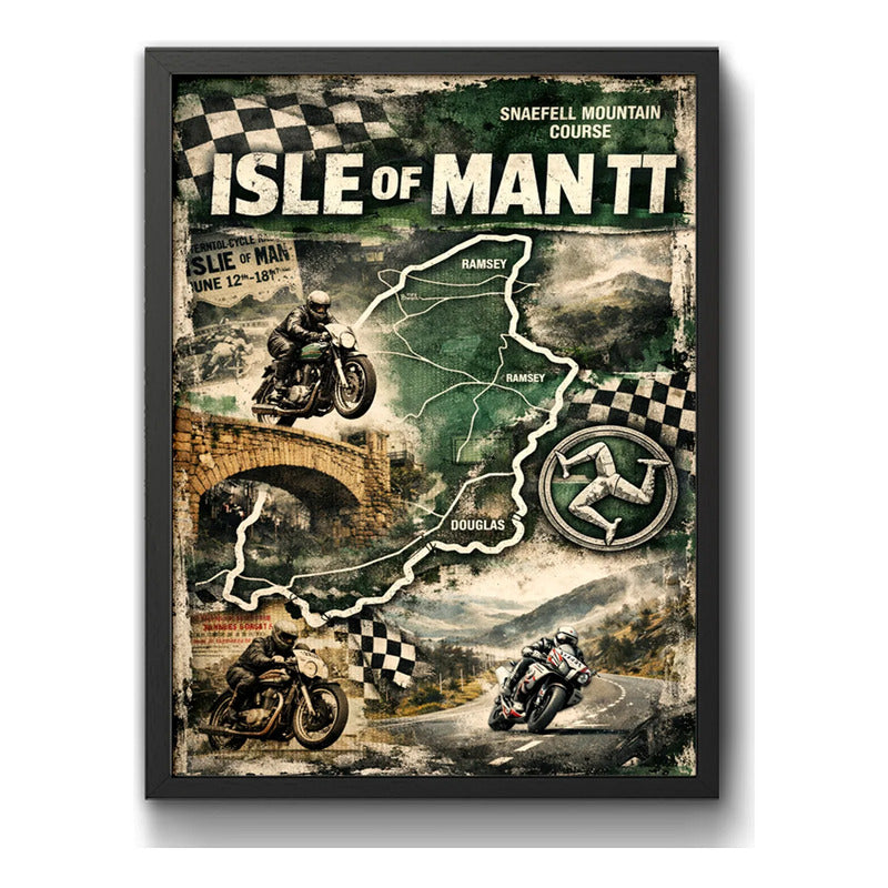 Cuadro Isle Of Man Moto Gp Circuito Carrera Pista Autodromo Marco Negro