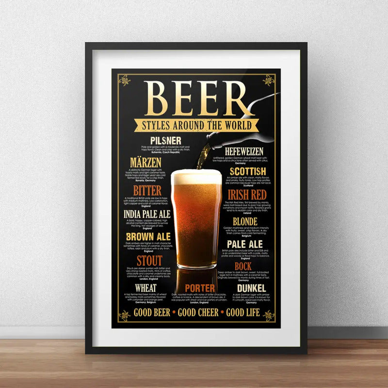 Cuadro Cervezas Del Mundo Beer Arte Decoracion Con Paspartú Marco Negro