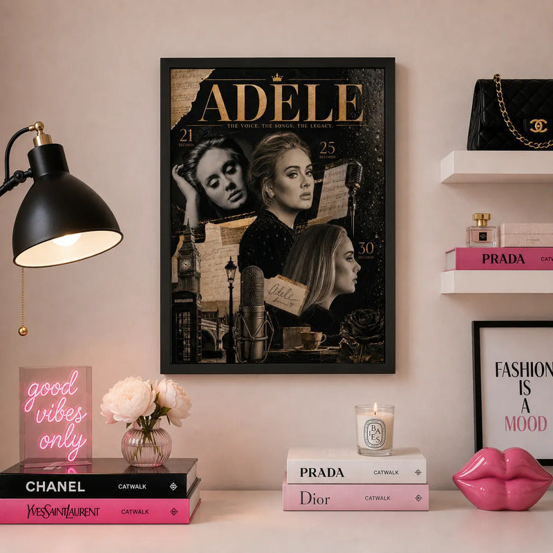 Cuadro Adele Cantante Inglesa Elementos Iconicos Musica Pop Marco Negro
