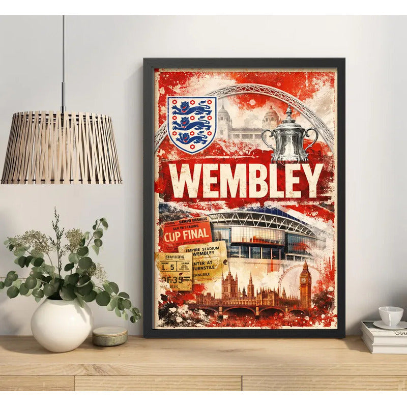 Cuadro Estadio Wembley Londres Inglaterra Futbol Retro Marco Negro