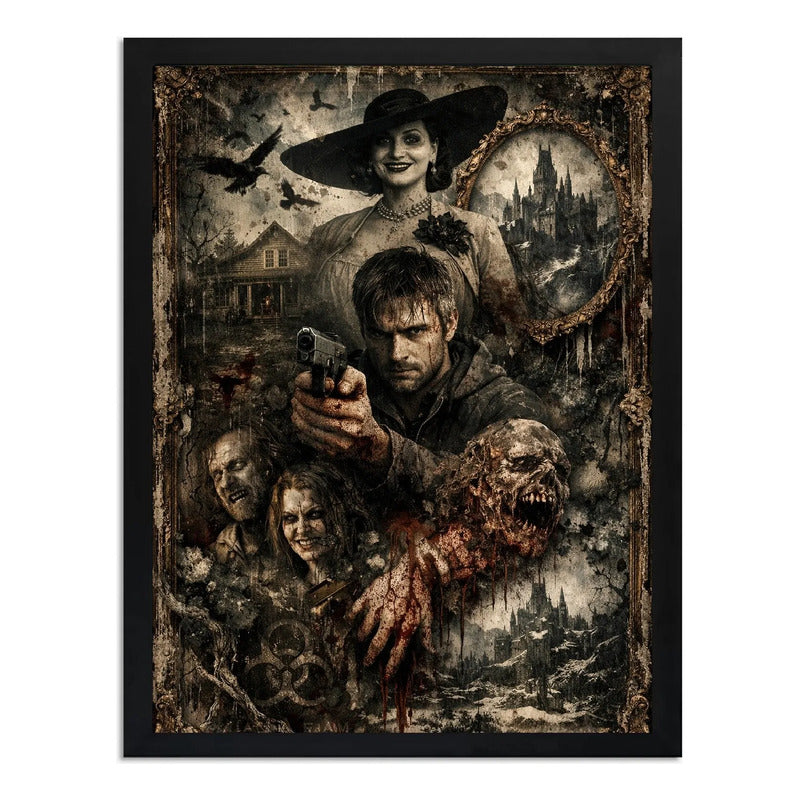Cuadro Resident Evil Village Game Lady Dimitrescu Videojuego Marco Negro