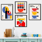 Wall 4 Cuadros Para Cocina Comedor Living Decoracion Moderna Bauhaus Vino Cafe Gin Tonica Con Marco Negro