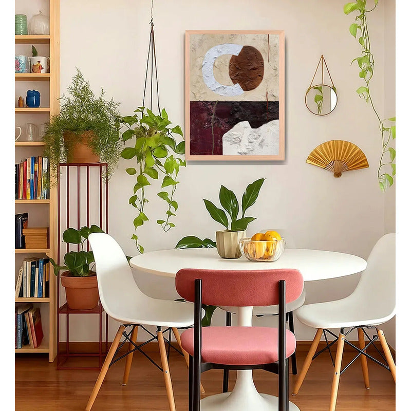Cuadro Dormitorio Living Boho Abstracto B1 Tono Terroso Oak Marco Marrón Claro