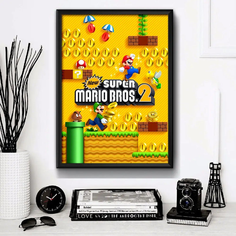 Cuadro Super Mario Bros 2 Super Nintendo Game Videojuego Bs4 Marco Negro