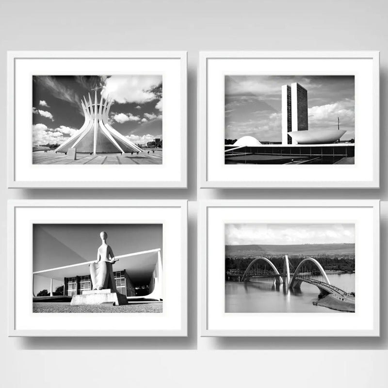 Set 4 Cuadros Brasilia Capital Brasil Parlamento C/ Paspartu
