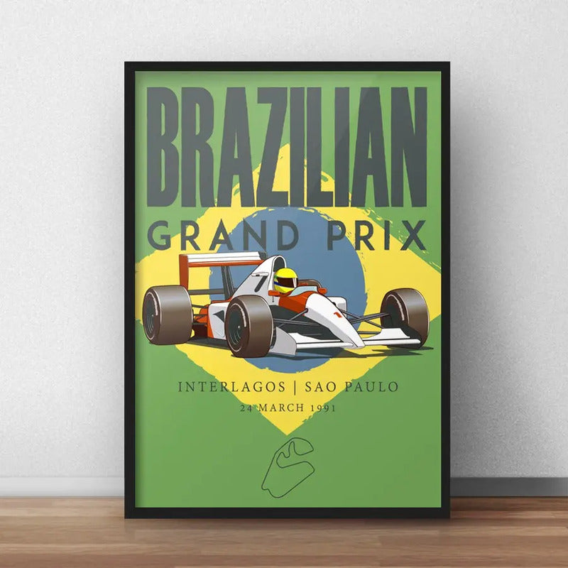 Cuadro Interlagos Brasil Ayrton Senna  Formula 1 Modelo 1 Marco Negro