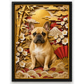 Cuadro Bulldog Frances Perro Arte Japones Bambu Efecto 3d Marco Negro