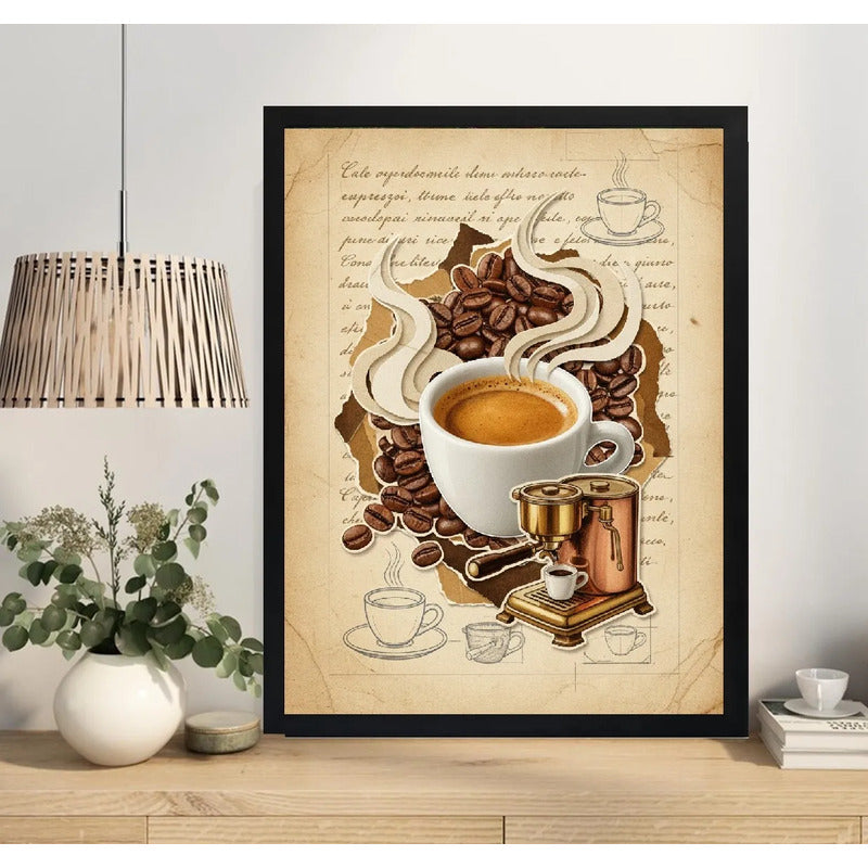 Cuadro Café Expreso Arte Retro Decoracion Cocina Cafeteria Marco Negro