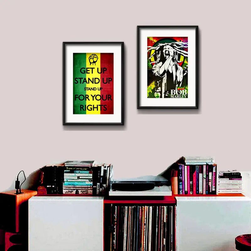 Set 2 Cuadros Bob Marley Letra Musica Reggae Arte Paspartú