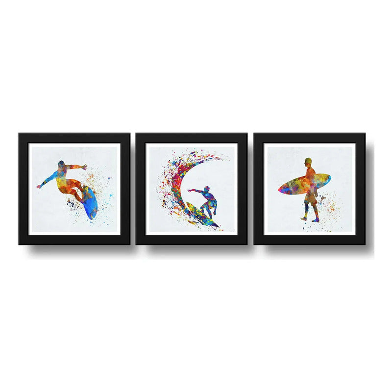 Set 3 Cuadros Surf Pop Art Surfing Tabla Playa Mar Deportes