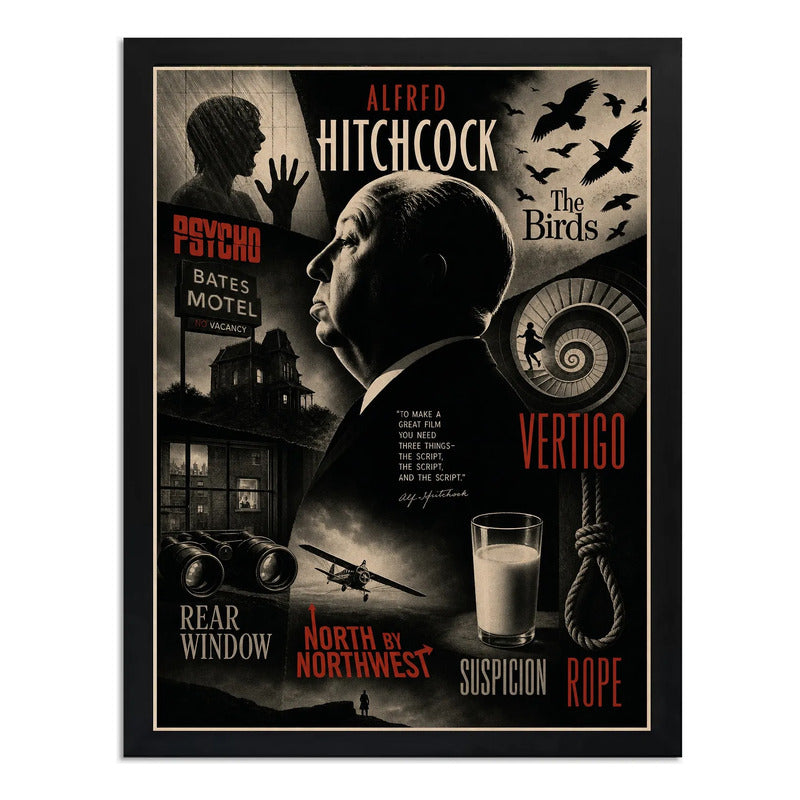 Cuadro Alfred Hitchcock Director Peliculas Icónicas Terror Marco Negro