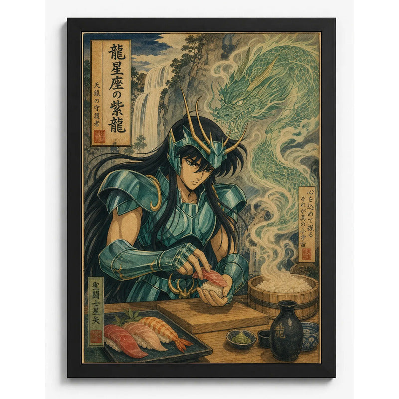 Cuadro Caballeros Del Zodiaco Shiryu Chef Sushi Cocina Anime Marco Negro