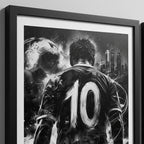Set 3 Cuadros Fútbol En Blanco Y Negro Pelota Jugador El 10 Marco Negro