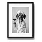 Cuadro Perro Con Bata De Bano Tomando Vino Arte Con Paspartú