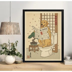 Cuadro Bano Perro Labrador Flores Cerezo Japón Decoracion Marco Negro