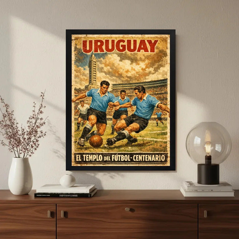 Cuadro Estadio Centenario El Templo Del Futbol Uruguay Retro Marco Negro