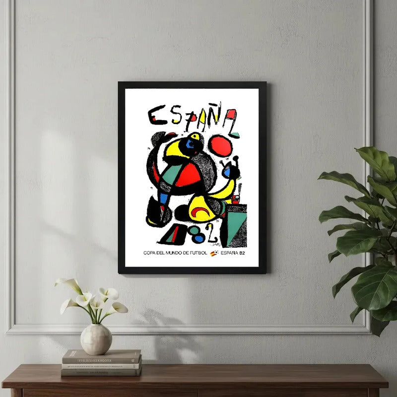 Cuadro Copa Del Mundo Futbol 1982 España Retro Art Joan Miro Marco Negro