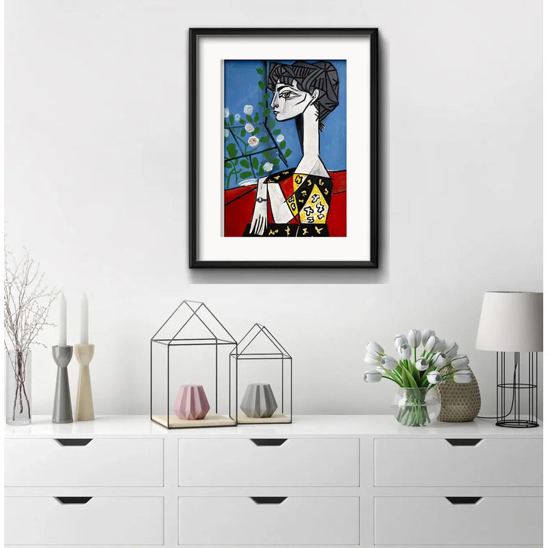 Cuadro Picasso Jacqueline Con Flores 53x43cm Con Paspartú Marco Negro