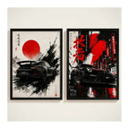 Set 2 Cuadros Porsche 911 Gt3 Auto Deportivo Arte Japones Marco Negro