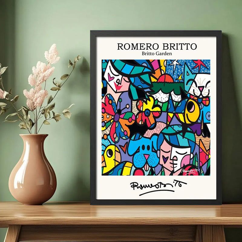 Cuadro Romero Britto Pop Art El Jardin Britto Garden Living Marco Negro