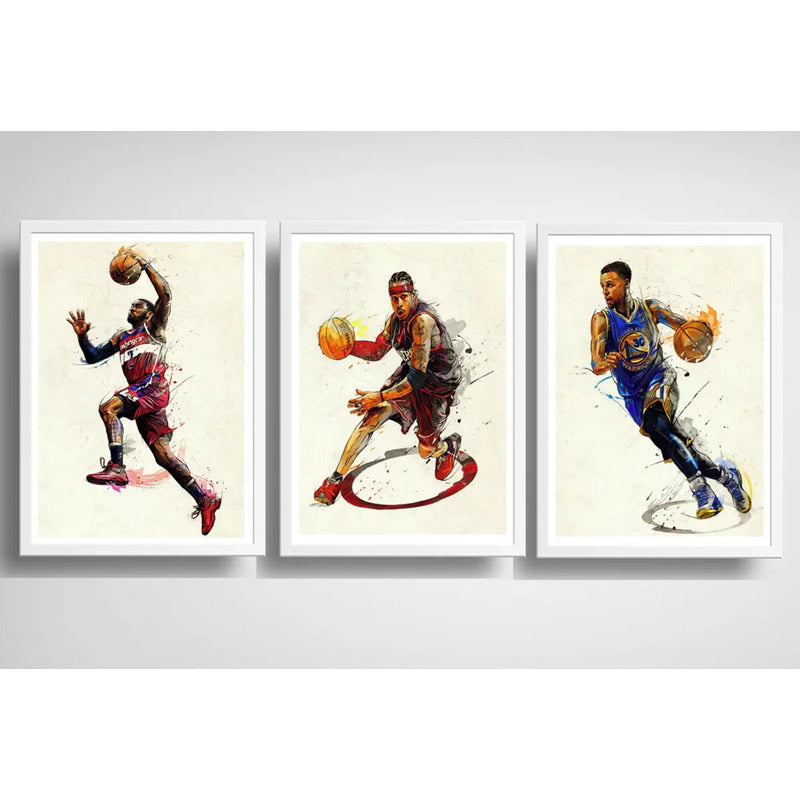 Set 3 Cuadros Basket Pop Art Nba Baloncesto Club Deportes B2
