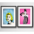 Set 2 Cuadros Marilyn Monroe Audrey Hepburn Pop Art Paspartú