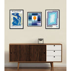 Set 3 Cuadros Para Living Cocina Estudio Tonos Azul Indigo Paul Klee Matisse Bauhaus Con Marco Negro