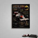 Cuadro Senna Formula 1 Mclaren Honda Mp4/4 Specs Efecto 3d Marco Negro
