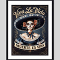 Cuadro Calavera Mexicana Catrina Frase Viva La Vida Tattoo Marco Negro